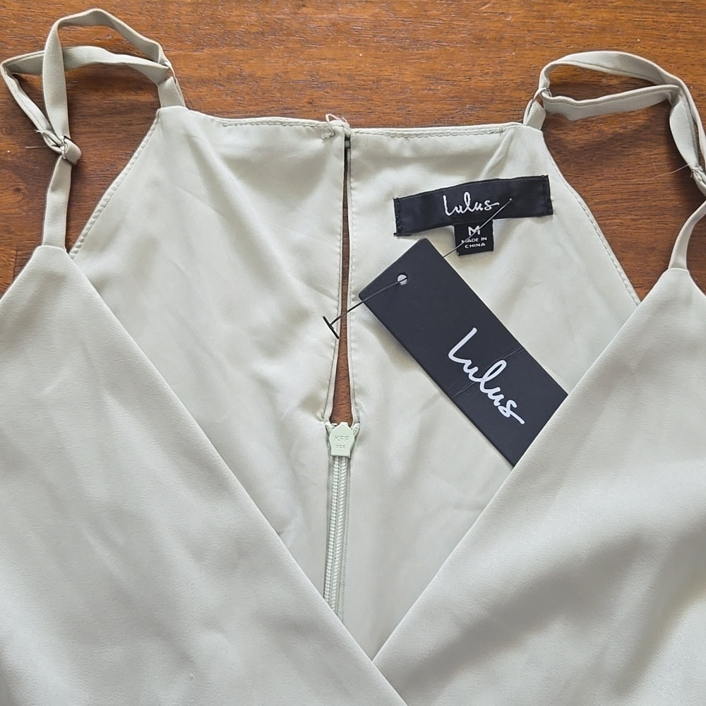 NWT Lulu's Asymmetrical Sage Green Satin Mini Dress Size Medium - Picture 8 of 13